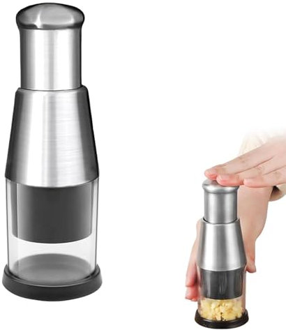 Kouamor Stainless Steel Garlic Press & Manual Crusher, Manual Food Chopper, Safe Garlic Mincer, Kitchen Tool for Chopping Chili, Parsley, Onion, Vegetables