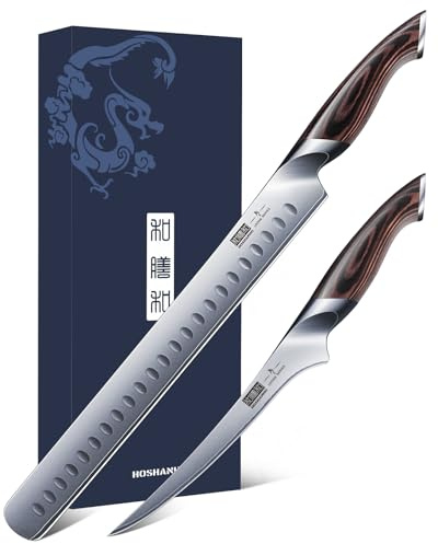 HOSHANHO Set di Coltelli per Prosciutto per Barbecue, Coltello per Affettare e Disossare il Petto di Manzo, Coltello da Macellaio Professionale Ultraffilato in Acciaio Giapponese ad Alto Tenore di Car