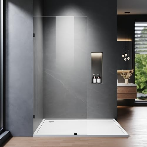Shower Glass Panel, 36 W x 78.75 H Fixed Shower Screen Panel with 3/8(10mm) SGCC Ultra Clear Tempered Glass, Frameless Walk in Shower Door with Easy‑Clean Coating (Matte Black, 36 W x 78.75 H)