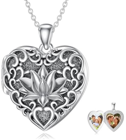 Dorunmo Collier médaillon en forme de cœur pour 2 photos - En argent sterling 925 - Avec image - Cadeau pour mères et sœurs, Argent sterling, Pas de gemme