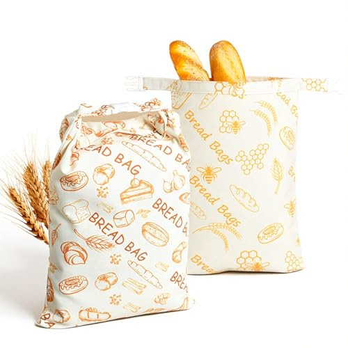Kryvella Bolsa para Pan Reutilizable de Lino con Cera de Abeja, 30 x 43 cm Bolsa para Pan sin plástico para Guardar Pan y Productos de panadería.