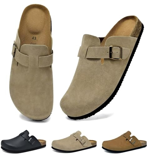 Wizshoe Zoccoli e Sabot Uomo Ciabatte Chiuse da Casa Scarpe da Giardino Pantofole Maschio Comodo Slip On Sandali Antiscivolo Scarpa con Sottopiede in Sughero Ciabatte da Camera Albicocca 46 EU