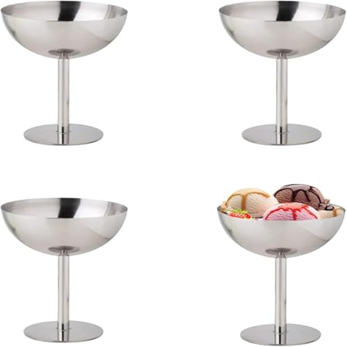 Set Di 4 Ciotole Per Gelatos In AcciaioInox (200 Ml) - Ciotole Da Dessert In Acciaio , Ciotolas Per Gelatos, Flûte Da Champagne, Utensili Da Bar In Metallo Per Dessert, Frutta, Antipasti E Budini