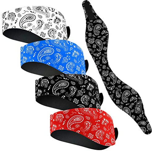 POENVFPO Lot de 4 Bandeaux de Natation en Néoprène pour Adultes et Enfants, Fermeture à Crochet Réglable, Bandeau de Sport Confortable pour le Yoga, la Course à Pied, le Fitness, avec (Carte délicate)