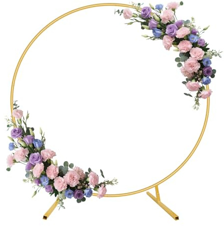 Arco redondo de globos de 2 m con soporte, arco de globos redondo de 2,67 kg para globos y flores, arco decorativo enchufable para bodas, cumpleaños, baby shower y fondo de fotos (dorado)