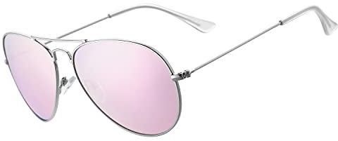 Rocf Rossini Polarisierte Pilotenbrille Damen Verspiegelt Piloten Sonnenbrille Herren Retro-Brillen Unisex UV400 Schutz mit Box (Silber/Rosa)