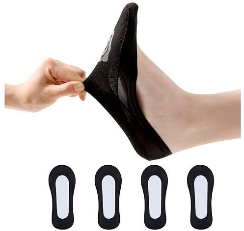 JARSEEN Femme Protège-Pied Coton Nylon Chaussettes Invisible Socquettes anti-dérapant Silicone (4 Paires) (EU 39-42, 4Noir)