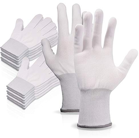 Ehdis Vinyl Wrap Gloves Nylon White Working Gloves Labor Non-slip PC Building Gloves / 6 Pairs