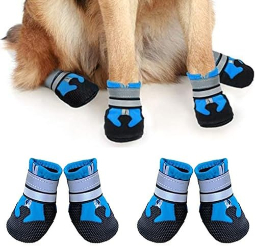 iPobie 4 Piezas Zapatos para Perros, Protectores Patas, Botas Impermeables Con Suela Antideslizante Resistente (S, Azul)