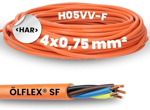 Lapp 00275923 Ölflex SF H05VV-F - Cavo elettrico in PVC, 4 x 0,75 mm², cavo di collegamento a 4 fili, cavo di collegamento 4 G0,75 I, colore arancione