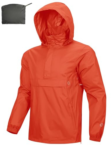 Outdoor Ventures Men's Waterproof Rain Jacket Packable Hooded Pullover | Stowaway Hood, Taped Seams, Reflective, Breathable, Windproof, Lightweight, Side Zipper, for Hiking Camping Traveling Cycling