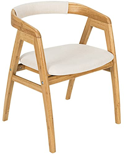 Giantex Accent Chair for Living Room, Bamboo Painted Surface Upholstered Comfy Reading Chair with Anti-Slip Foot Pads, Curved Backrest, Arm Lounge Chair for Bedroom, Waiting Room, Office, Natural