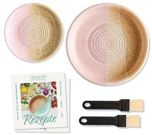 evergrate Geniales Duo: Tellerreibe + Dipschale Motiv Flower mit 2 Küchenpinsel und 2 Rezepthefte