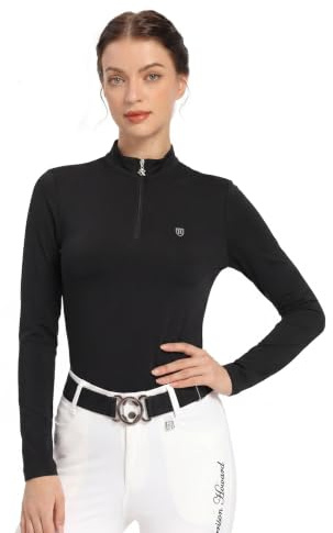 Harrison Howard Women’s Equestrian Riding Shirt, Quarter Zip Breathable Horse Riding Top, Quick Dry Schooling Shirt Black Large