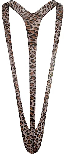 MFUOE Borat Mankini ManThong Swimsuit Men's V-String Underwear Sexy Mankini with Suspender Swimming Bodysuit Novelty Stag Fancy Dress Costume (Leopard Print)