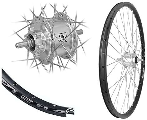 Bärwinkels 28 Zoll DH21 Hohlkammerfelge Disc 622-21 schwarz Black Dingo Nabendynamo 3 in 1 mit Vollachse Silber für 6-Loch Bremsscheibe