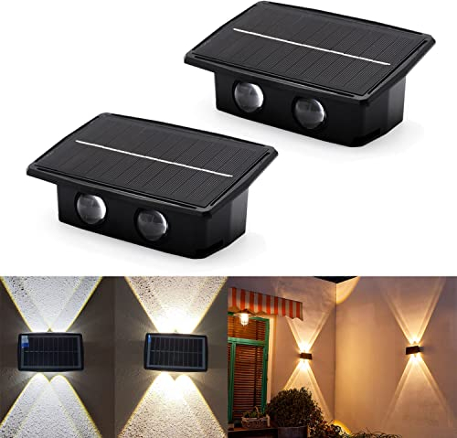 kpslucerna Solar Wandleuchte Aussen Up and Down Leuchten Solarleuchte für Außen Led Beleuchtung Wasserdichte Wandleuchte Wand kabellos Wasserdichte Zaun Beleuchtung für Veranda Pfad Garage (4 heads)
