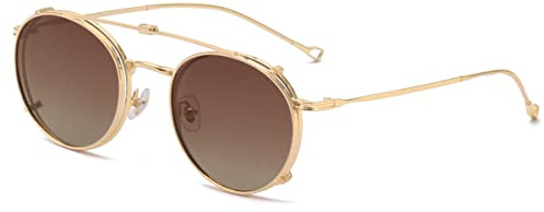 kachawoo Lunettes de Soleil Rondes Polarisées Homme UV400 Monture Métal Clip sur Lunettes Femmes Verres Flip Up, Large