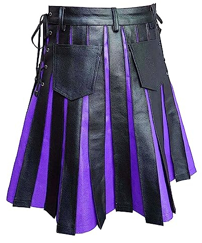 Gonna scozzese kilt tradizionale scozzese kilt gonna scozzese kilt scozzese Highland tartan gonna utility retrò a pieghe nuova rock utility, E viola., L