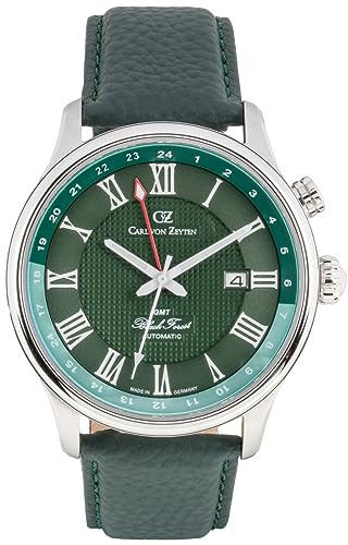 Carl von Zeyten Rench Automatik Herren Armbanduhr aus Edelstahl und Leder in der Farbe Grün, 46mm, Wasserdichtigkeit: 5 Bar, CVZ0087GRS