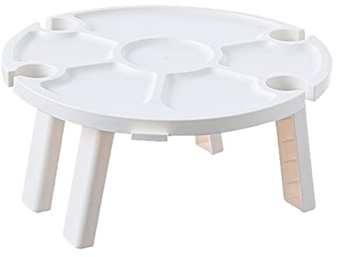 OKJHFD Tragbarer Weintisch, Strand-Holz-Klapp-Picknicktisch, Wandertisch, Mini-Klapptisch, Campingtisch, Snack-Tablett, Tisch Für Wandern, Camping, Abendessen Im Freien(Weiß)