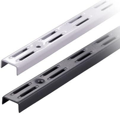 BOOMET Wandschienen 2-reihig Weiß 150cm 10 Stück · 2 Farben · Regalschienen für Regalträger/Wandregal · Regalbodenträger aus Stahl · pulverbeschichtet · Einfache Montage