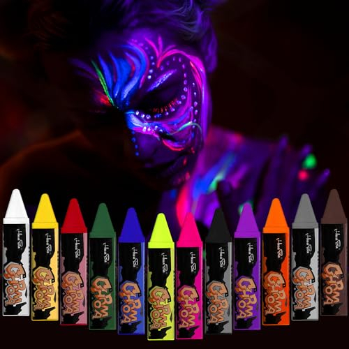 NebulaGlam 12 Farben UV Bodypainting UV Farbe Schminke, Neon UV Kinderschminke Set, Face Paint Schminkset Fasching Karneval Halloween Weihnachten Schminke