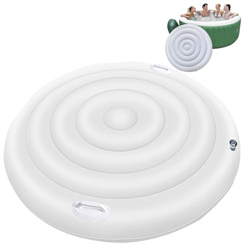 CNAFGBGG 1PC Inflatable Hot Tub Cover 57'' Insulated Hot Tub Cover Windproof ＆ Rain-Proof Round Hot Tub Cover with Handles Energy Saving Spa Covers for Hot Tub Protector Lid