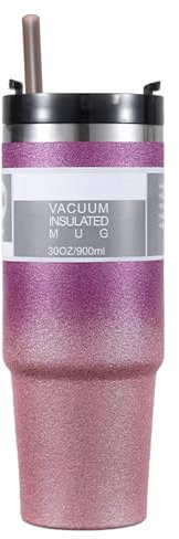 Stanley Cups, Double Layer Stainless Steel Insulated Mug with Lid, Gradient Color Travel Mug, Stanley Tumbler for Home, Office or Car (purple pink)