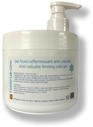 Uppstramande anti-celluliter kroppsgel – kyleffekt med koffein, kamfer och mentol – för alla hudtyper – 500 ml – Tillverkad i Spanien