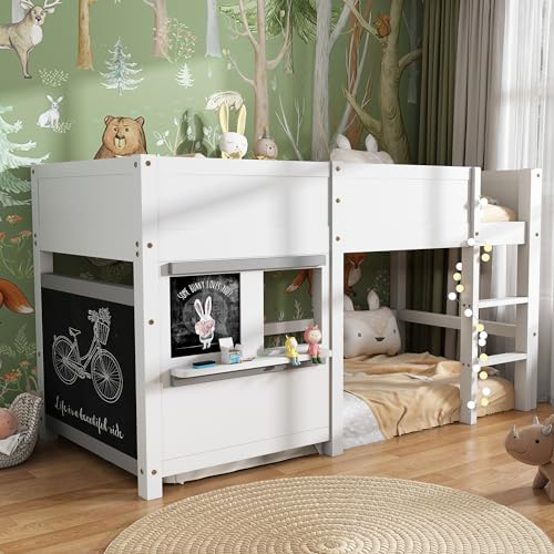 Sapgaks Lit superposé Enfant 90x200 avec Espace de Rangement,lit Mezzanine 2 Places 90x200 avec Deux Planches adaptées aux Graffitis,lit Enfant antichute avec Petite étagère,Blanc