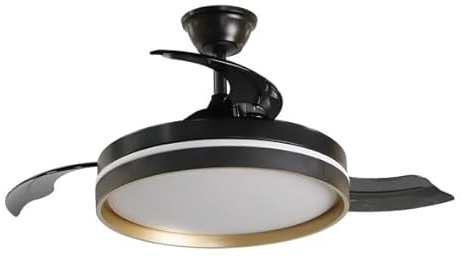ABRILA- Ventilador DC Mandarin Negro/Oro| Luz Regulable 3000-6000K | 72W | Aspas Desplegables | Mando a Distancia + Temporizador