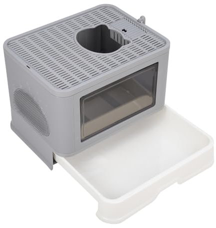 Katzenstreu mit Deckel, Gehäuse für große Katzen mit hohen Seiten und Scoop Antihaft, Anti-Leckage Anti-Spritz Haustier Toilette, Grau