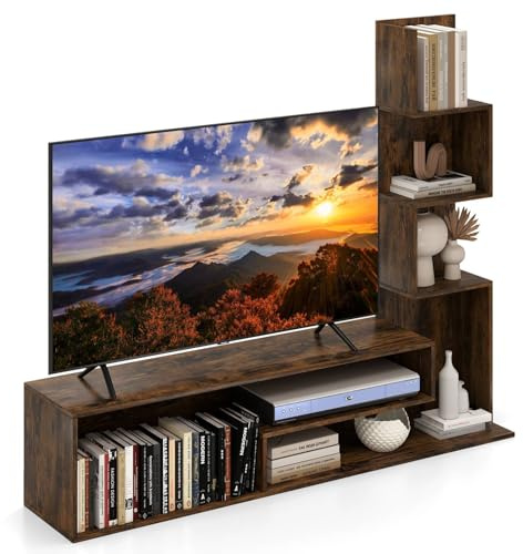 Multigot TV Stand Cabinet for TVs up to 50 Inches, Cube Media Console Table with L-Shaped Storage Shelves & Open Compartments, Wooden TV Unit Media Entertainment Center for Living Room (Rustic Brown)