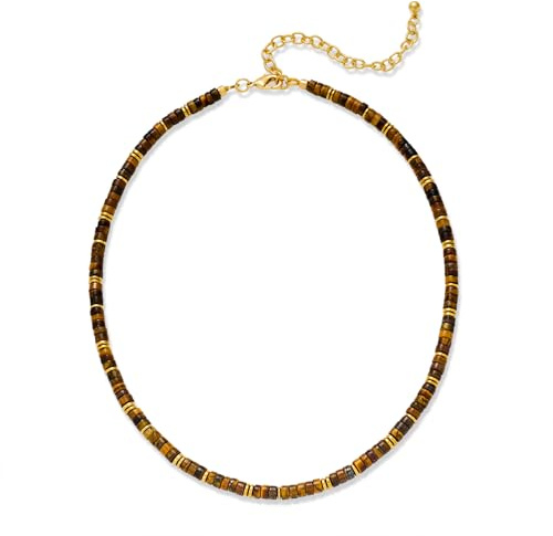 TOVABA Damen Halskette mit Bernsteinfarbenen Perlen, Einstellbare Boho Kette für Frauen, Allergiefrei & Farbecht, Handgefertigter Modeschmuck, Geschenkidee für Damen
