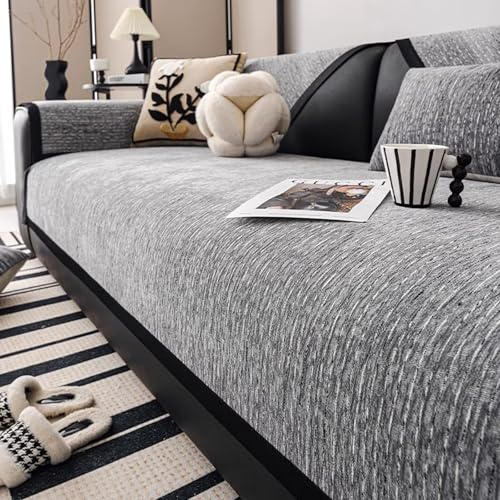 Tielag Sofa Überzug 1 2 3 4 Sitzer, Chenille Couch Überzug, Sofaschoner rutschfest, Sofabezug L Form, Sofadecken für Sitzfläche Washable, Grau, 70 x 150 cm