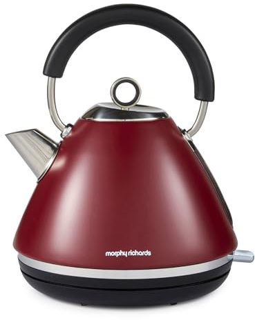 Morphy Richards Accents Pyramid Kettle, 1.5L, 3KW Rapid Boil, 360 Base, Removable Limescale Filter, Easy View Window, Ring Pull, Rhubarb, 102051