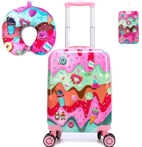 Inprof Kid's Luggage Set 2 Piece Suitcase Set 16 Hardside Luggage with Spinner Wheels Girls Carry on Toddler Travel Rolling Suitcase Airline Approved