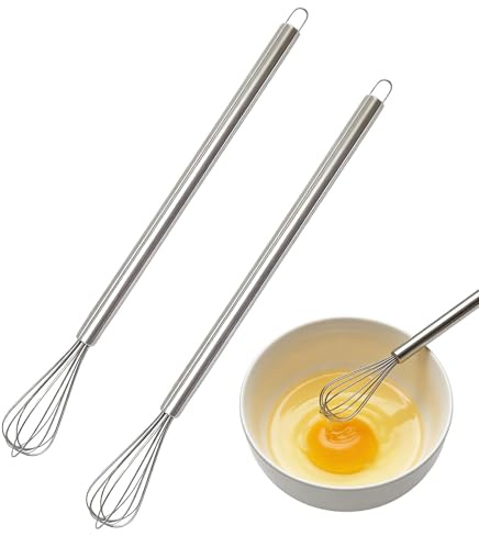 Dstarymnix Mini Batidor Cocina Acero Inoxidable 23 cm Set de 2, Batidor Pequeño Manual para Batir Huevos, Mezclar Salsas y Espumar Leche, Mini Batidor para Matcha, Cacao y Pequeñas Preparaciones