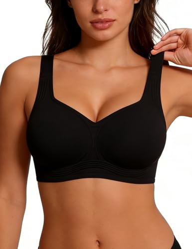 LAJERIN Reggiseno Senza Ferretto Push Up Reggiseni Ferretti Contenitivo Donna Invisibile Seamless Basic Bra Spallacci Comodi Leggeri e Regolabili Nero-M
