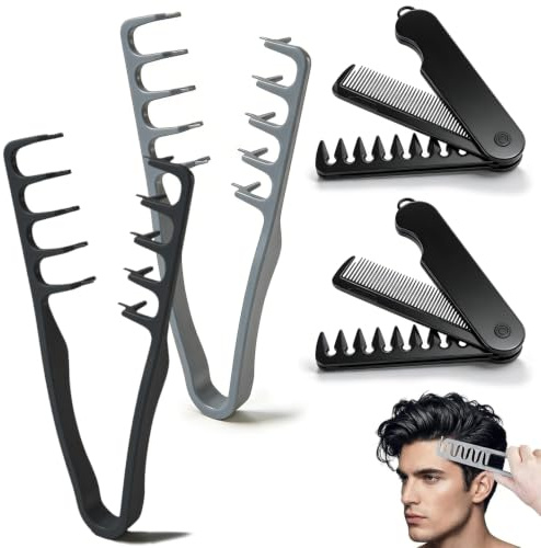 4 Piezas Peine Texturizador Hombre, Peine de Dientes Anchos, Peine Pelo Rizado, Peine Voluminizador De Dientes Anchos Hombre Adecuado para Hombres y Mujeres