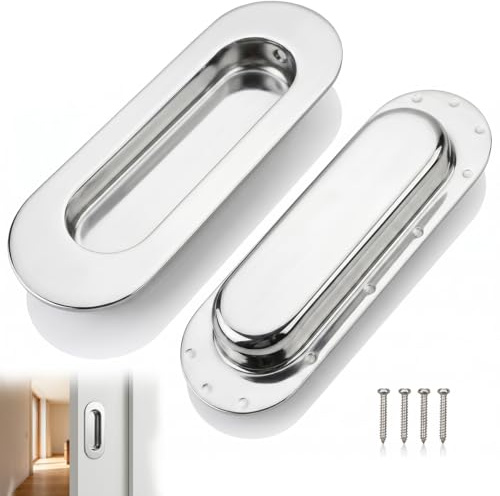 Zolara - Manija de puerta corredera empotrada (2 piezas, empotrada, tiradores de dedo de acero inoxidable, 120 x 40 mm, mango de mueble ovalado con 4 tornillos para puertas armarios, cajones