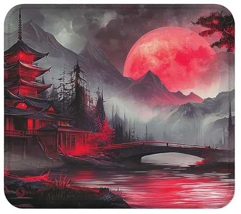 Gaming musmatta XXL – 4 mm tjock, ultra-slät yta, musmatta med sydda kanter, halkfri, modern, hållbar spelinstallation inkl. skrivbordstapet (Red Moon Japan, 450 x 400 mm)