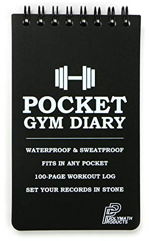 Polymath Products Pocket Gym Diary –100-page workout log. Handy size (3 x 5 inch) - fits in any pocket. 100% waterproof and sweatproof fitness training diary.