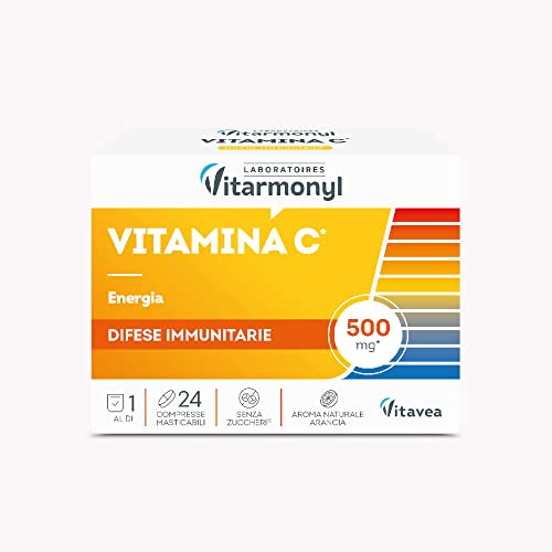 Vitamina C 500 - Integratore Alimentare a base di Vitamina C per le Difese Immunitarie - Contribuisce alla Riduzione della Stanchezza - Confezione da 24 Compresse Masticabili - Vitarmonyl