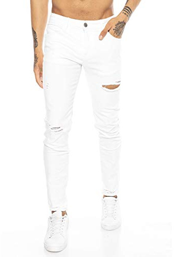 Red Bridge herr jeans byxor slim fit rör jeans denim sliten M4235, Vit, 31W x 32L
