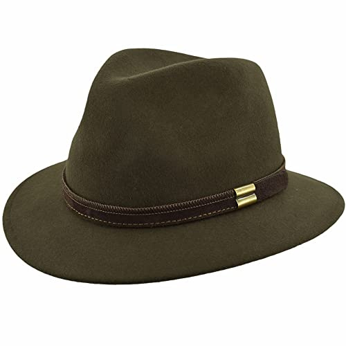 CAPPELLERIA MELEGARI Sombrero Traveller Fieltro Waterproof And Crushable | Sombrero Indiana Country Made in Italy | Hombre Mujer | Otoño Invierno, Verde, M