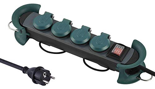 Electraline 62085 professionell grenuttag för utomhusbruk, 4 Schuko-uttag med IP44-kontakt, hängande med 2 krokar, 4 m gummikabel H07RN-F 3G1.5