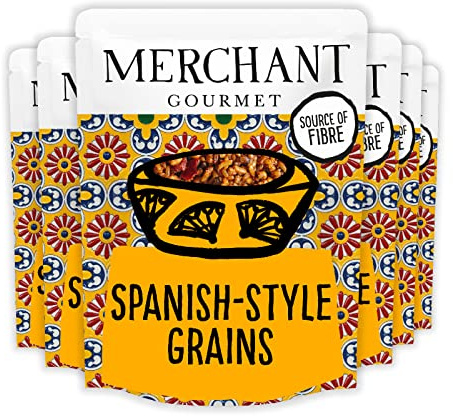 Merchant Gourmet Cooked Spanish-Style Grains & Rice - Microwave Rice Mix - Source of Fiber, Low Fat & Vegan - Pack of 6 x 250g Ready-to-eat Pouches