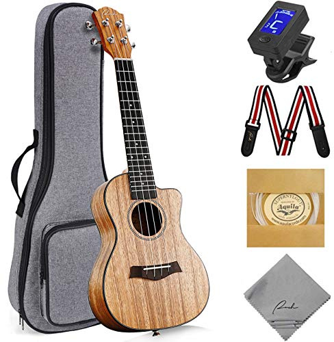 Concert Ukulele Ranch 23 inch Professional Learn to Play Cutaway Beginner ukelele with Free Online 12 Lessons ukalalee Starter Instrument Kit Bundle Gig bag&Tuner&Strap&Aquila String Set - Matte